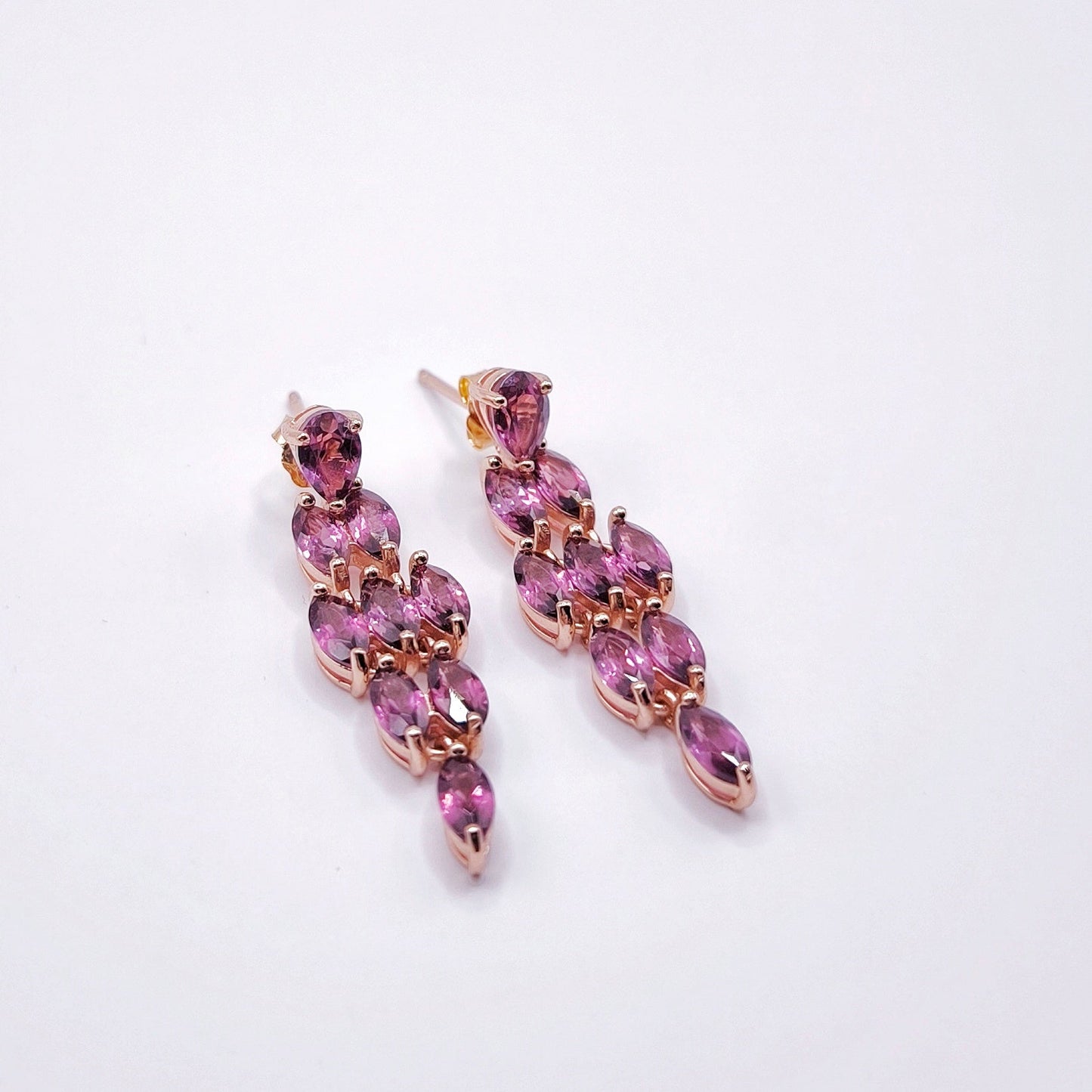 Rhodolite Garnet marquise cult dangling earrings 7x3mm stone size length 4mm