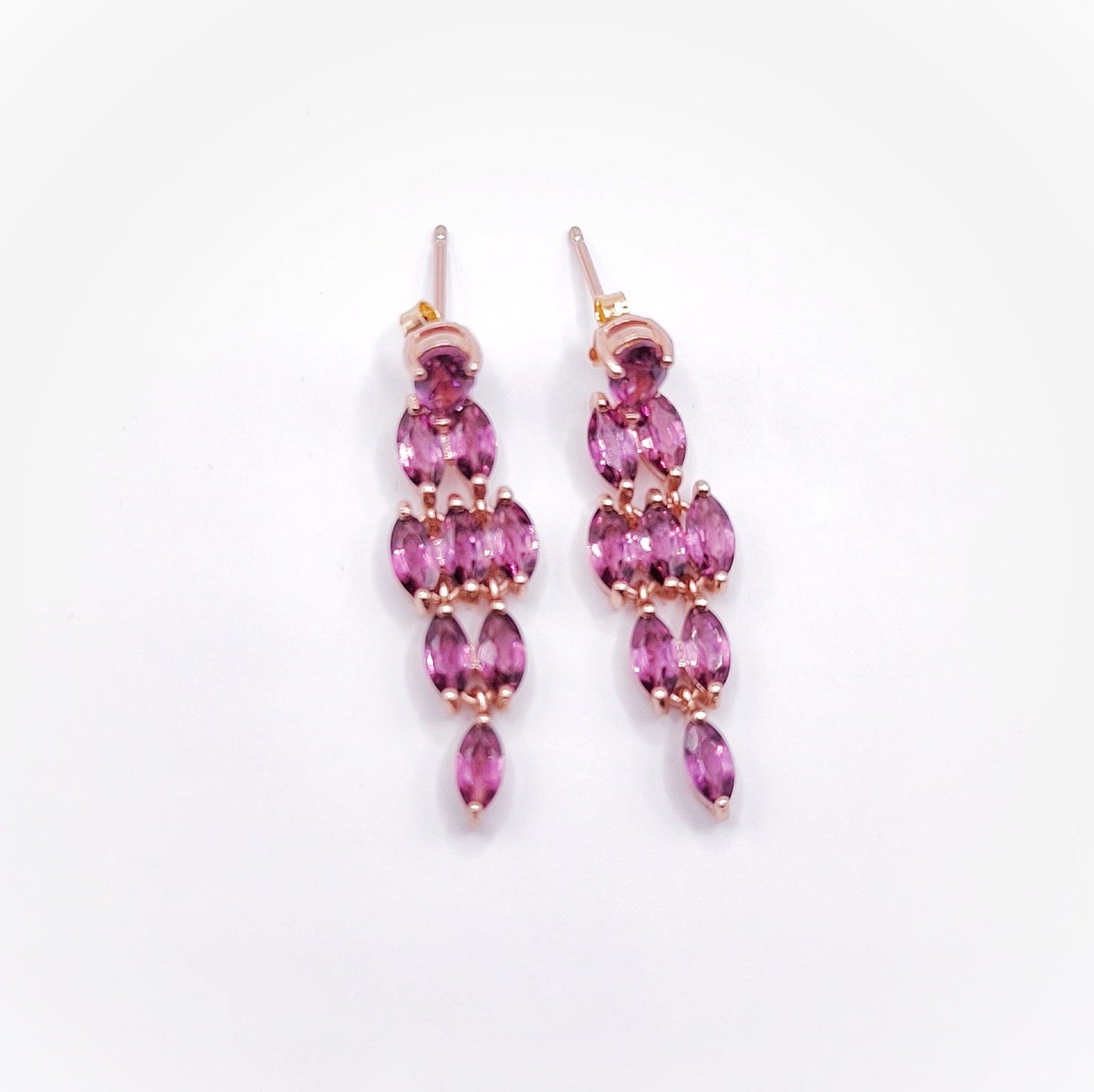 Rhodolite Garnet marquise cult dangling earrings 7x3mm stone size length 4mm