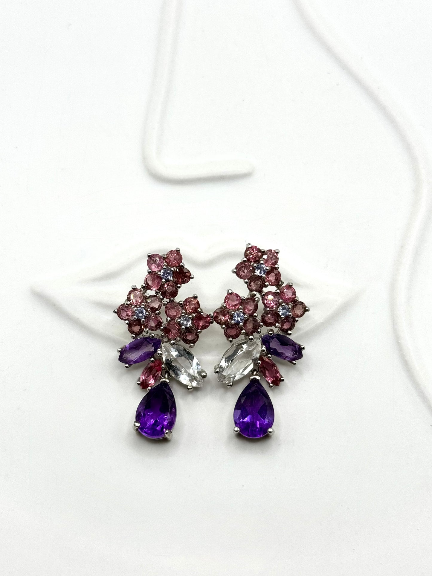 Amethyst Fancy Cluster Drop Earrings in 925 Silver