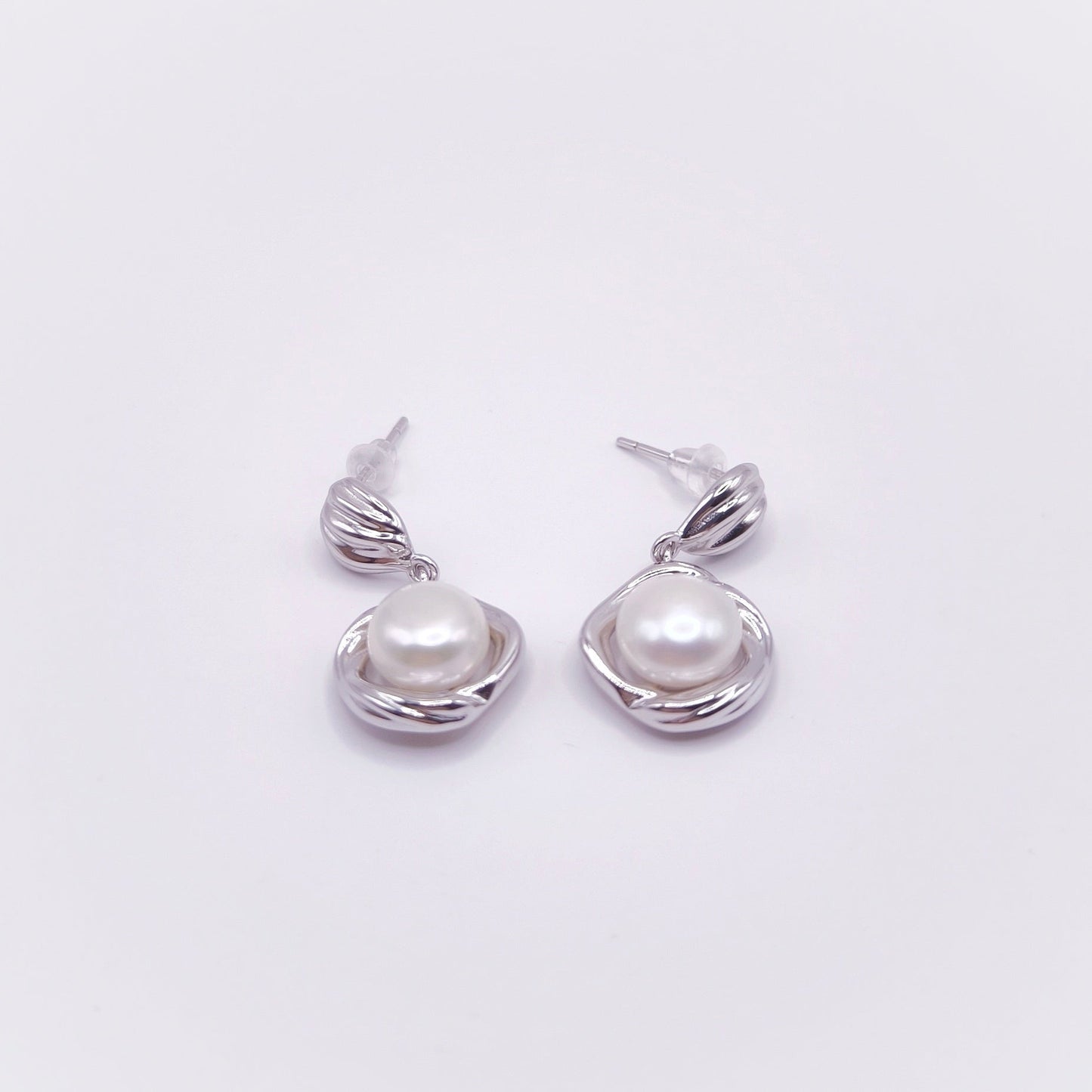 8 mm freshwater pearl ear studs on 925 sterling silver posts