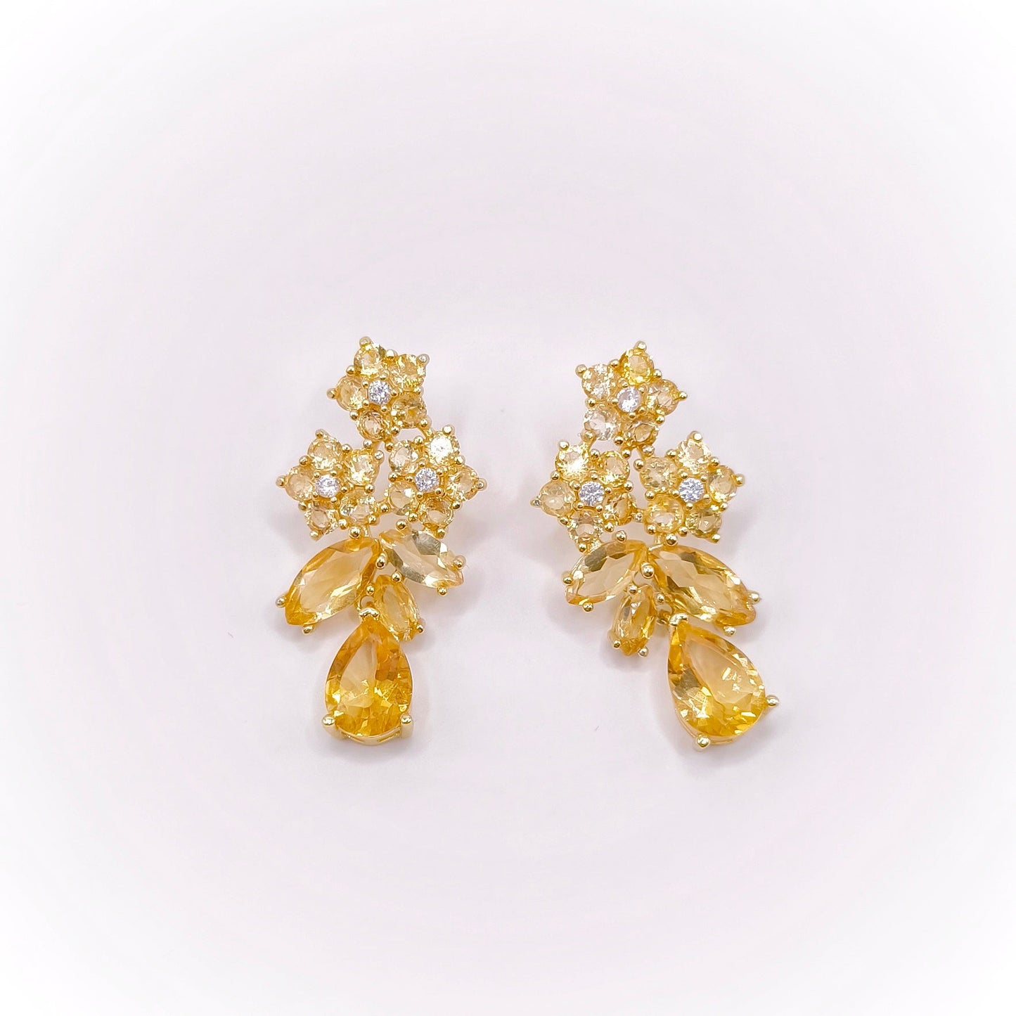 Citrine cluster drop earrings in gold-plated 925 silver - Crystal Elysium