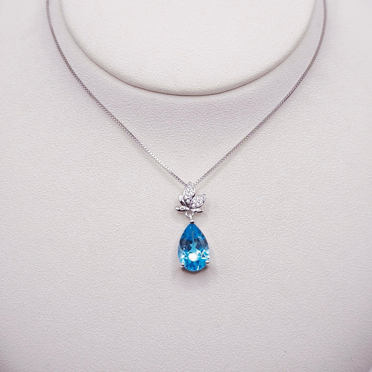 Topaz Swiss blue tear drop shape pendant 12x7mm with chain 45 cm