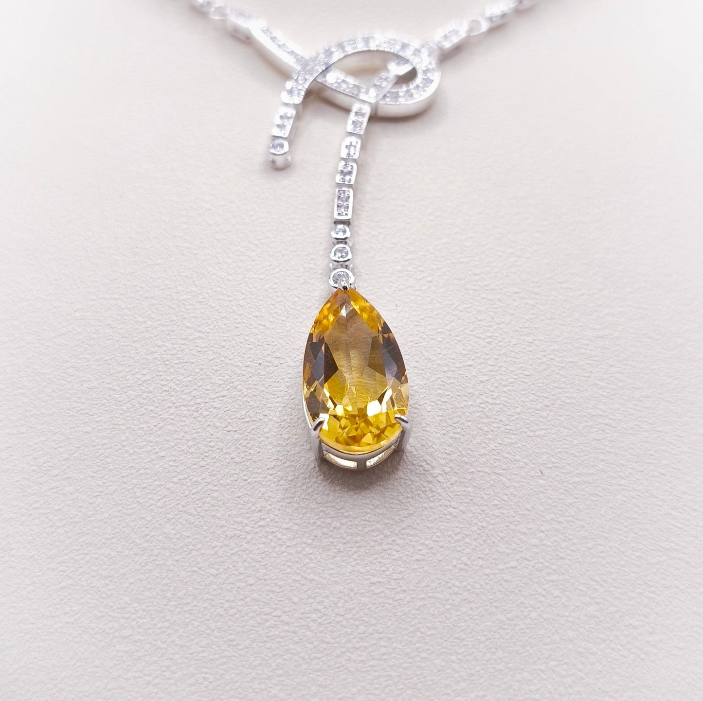 Citrine tear drop shape necklace 17x9 mm chain length 40 cm with extension 5 cm