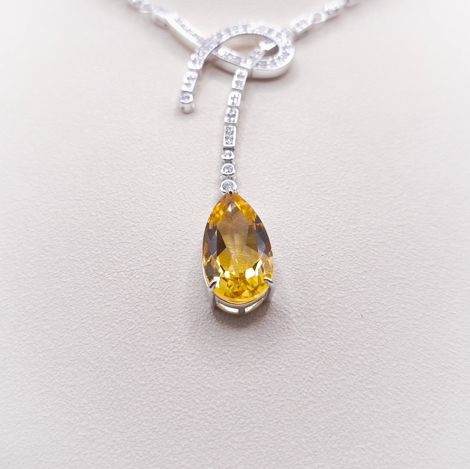 Citrine tear drop shape necklace 17x9 mm chain length 40 cm with extension 5 cm