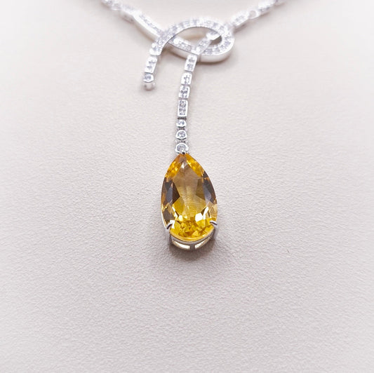 Citrine tear drop shape necklace 17x9 mm chain length 40 cm with extension 5 cm