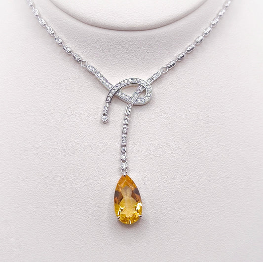 Citrine tear drop shape necklace 17x9 mm chain length 40 cm with extension 5 cm