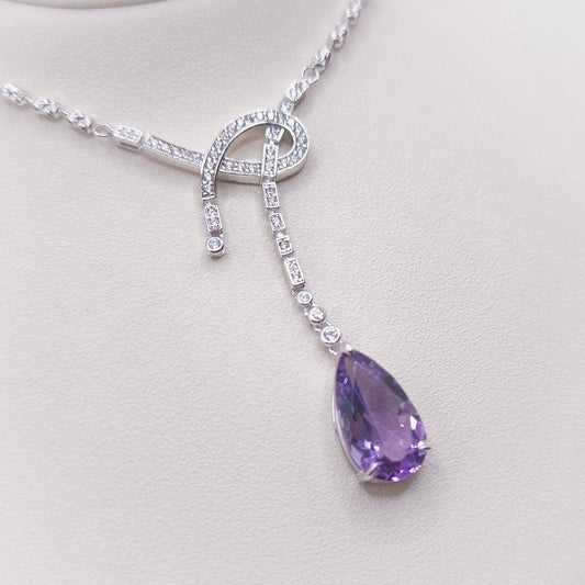 Amethyst tear drop shape necklace 17x9 mm chain length 40 cm with extension 5 cm