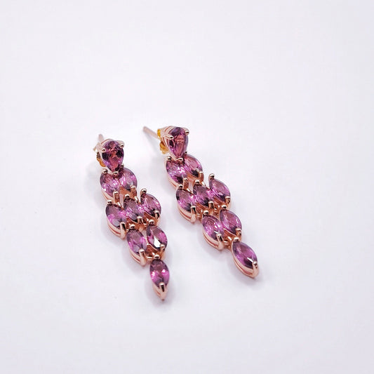 Rhodolite Garnet marquise cult dangling earrings 7x3mm stone size length 4mm