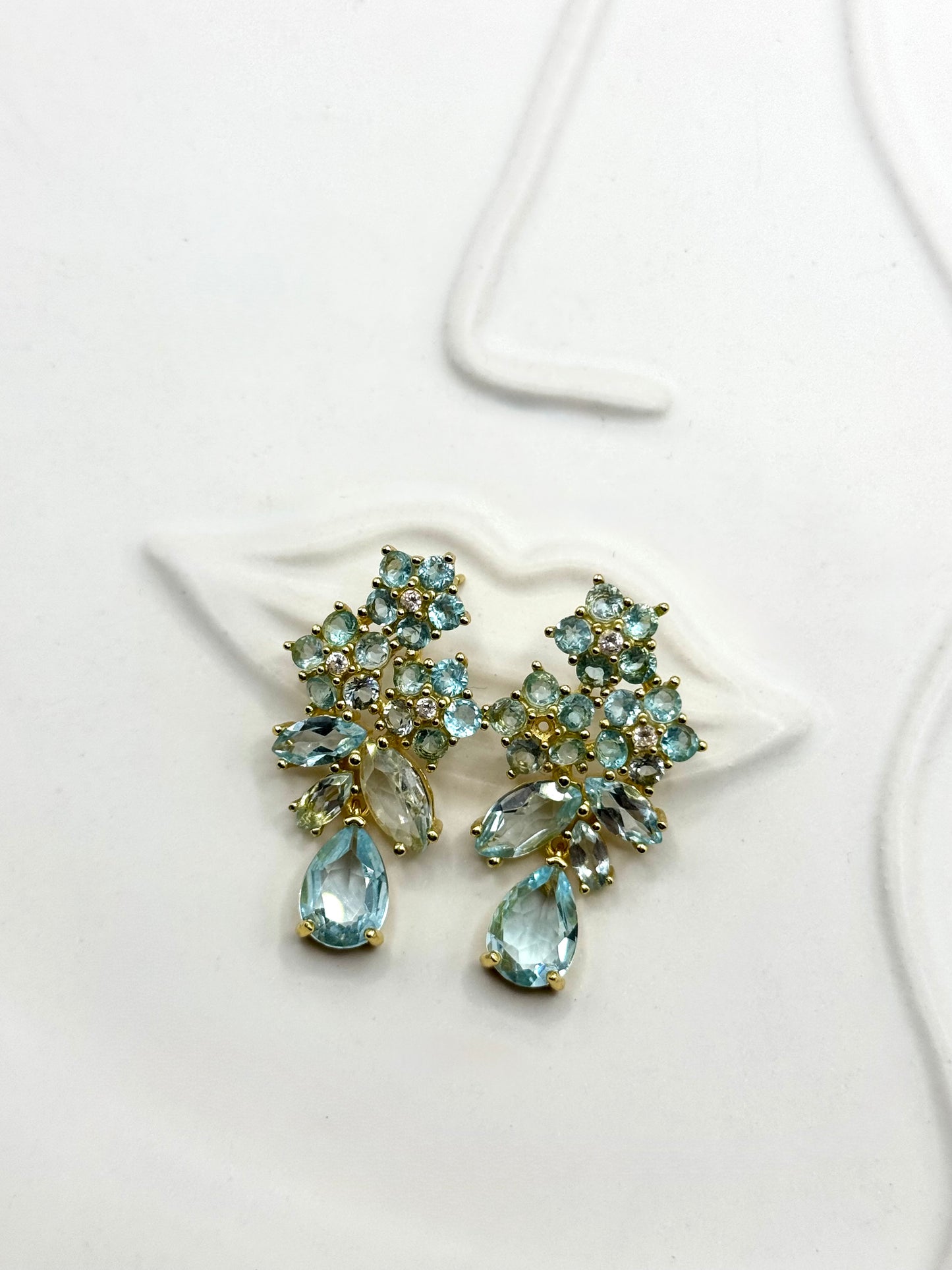 Blue topaz Fancy Cluster Drop Earrings in 925 Silver