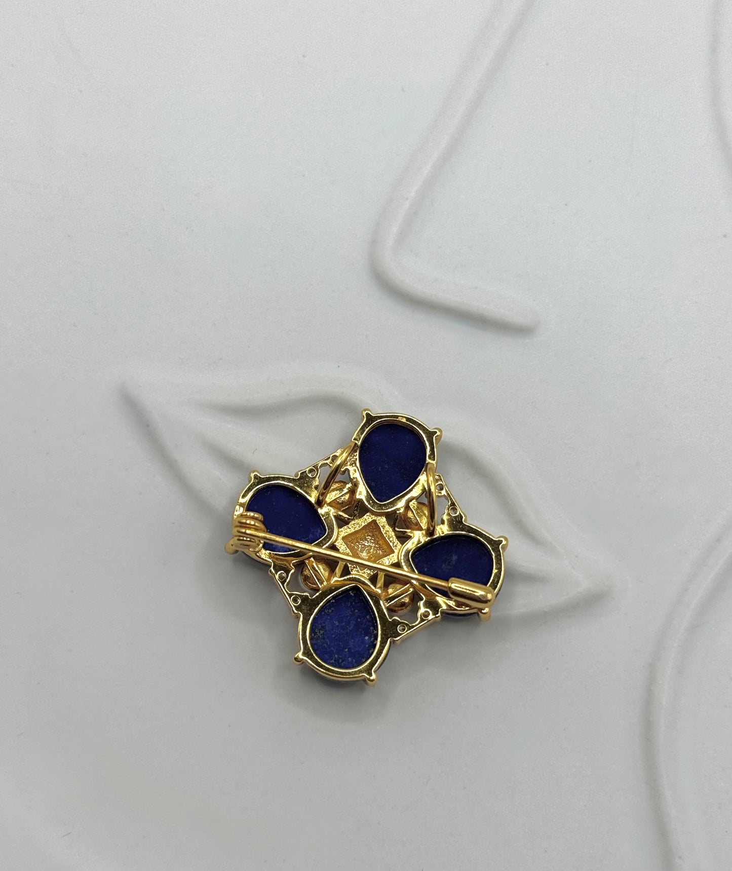 Lapis Lazuli & Carnelian Floral Brooch Pendant with Freshwater Pearls – Convertible Pin