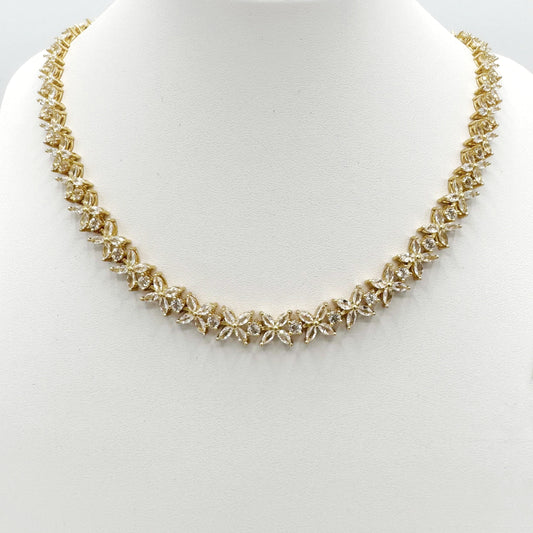 Clear quartz flower fancy necklace gold plated silver - Crystal Elysium