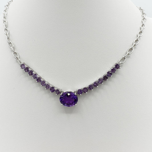 Amethyst necklace with solid chain in 925 sterling silver - Crystal Elysium