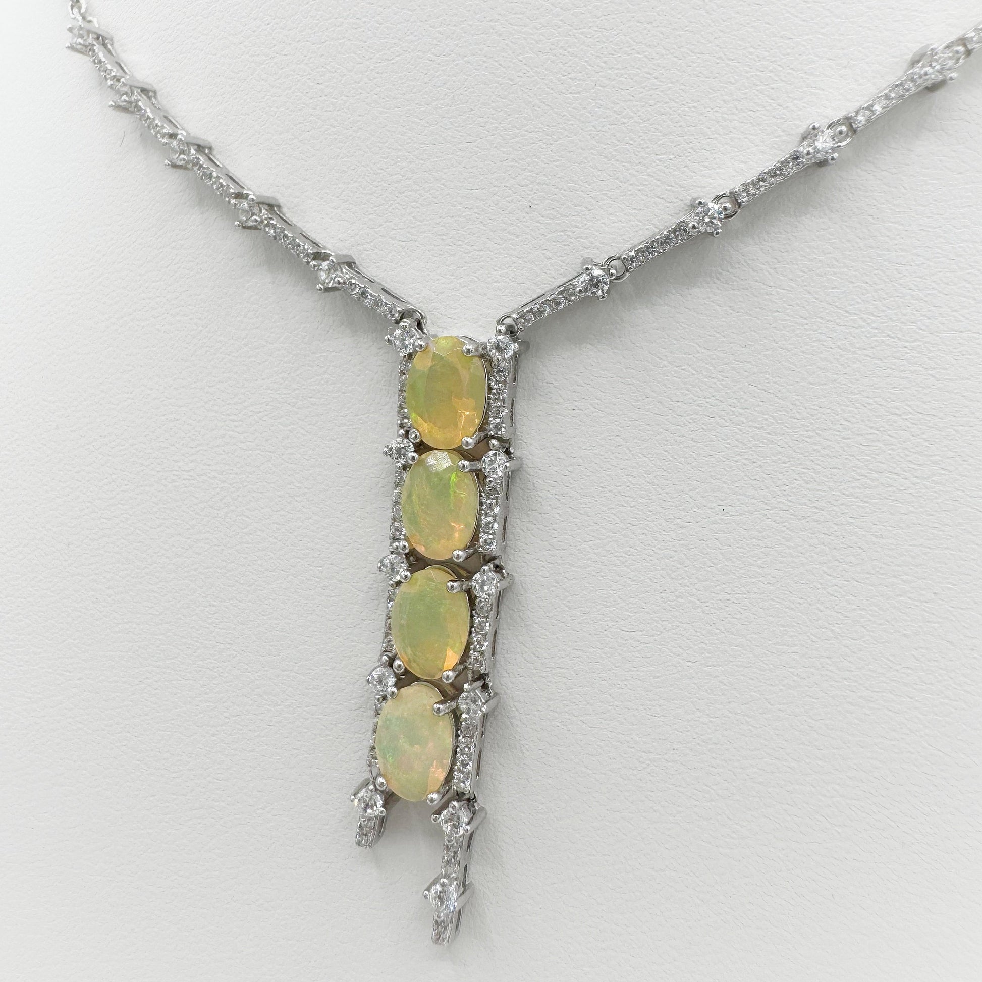 Ethiopian opal necklace with faceted cushion cut gemstones in 925 silver - Crystal Elysium