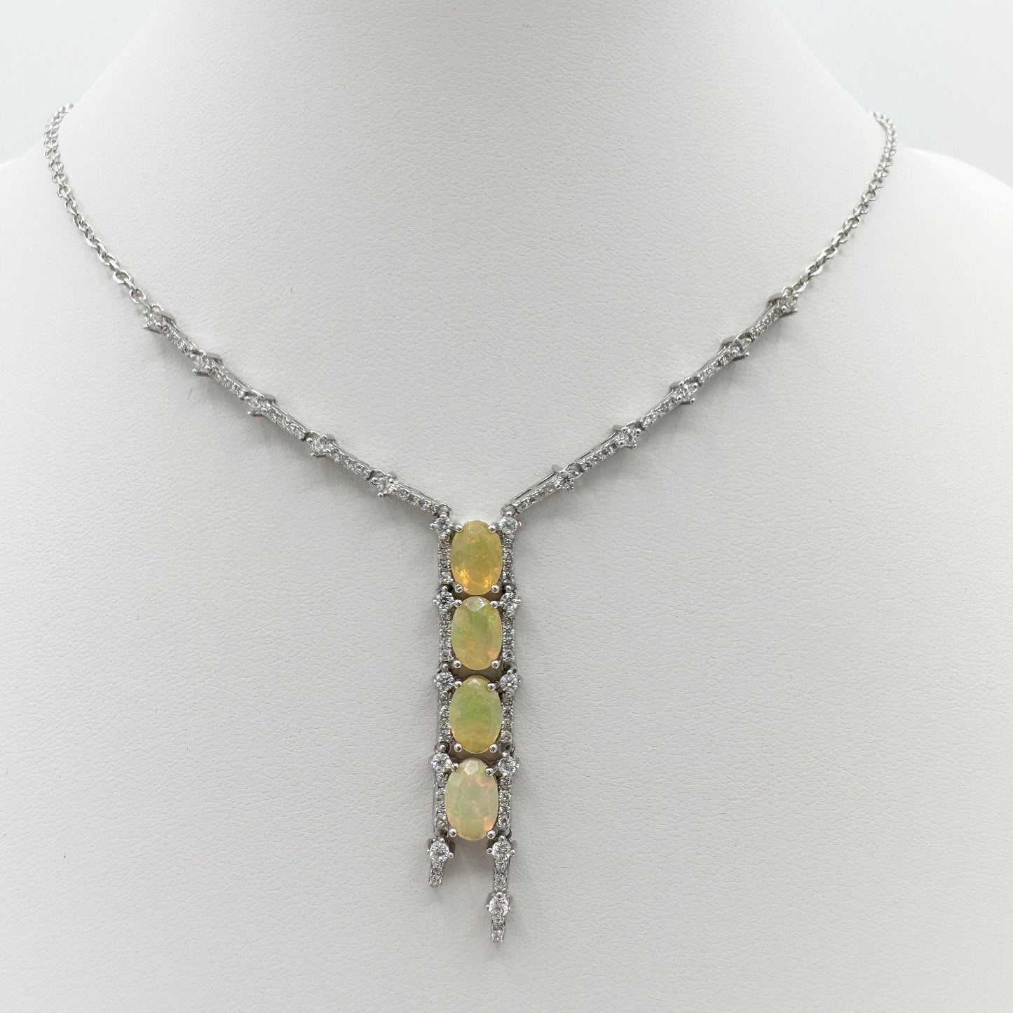 Ethiopian opal necklace with faceted cushion cut gemstones in 925 silver - Crystal Elysium