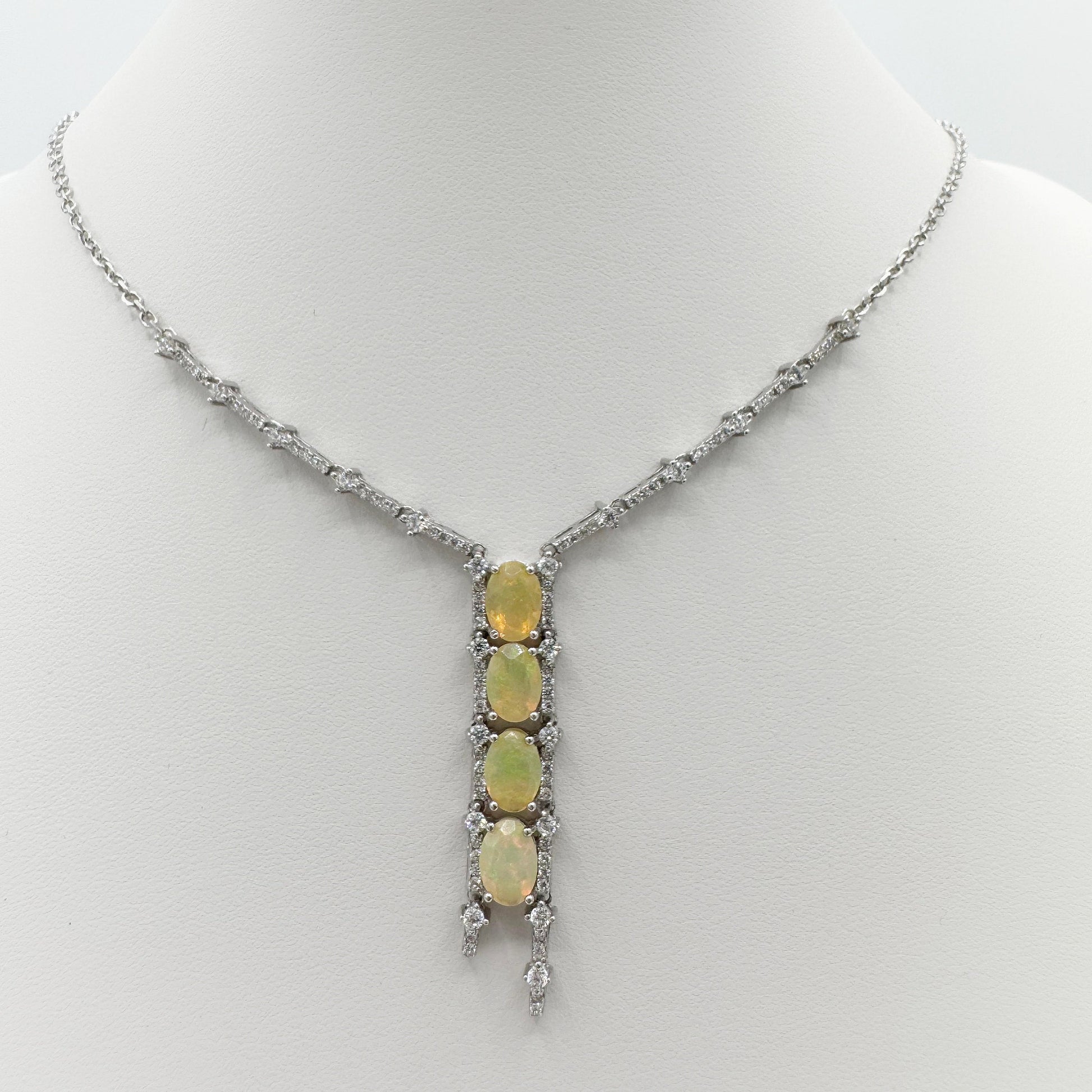 Ethiopian opal necklace with faceted cushion cut gemstones in 925 silver - Crystal Elysium