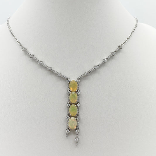 Ethiopian opal necklace with faceted cushion cut gemstones in 925 silver - Crystal Elysium