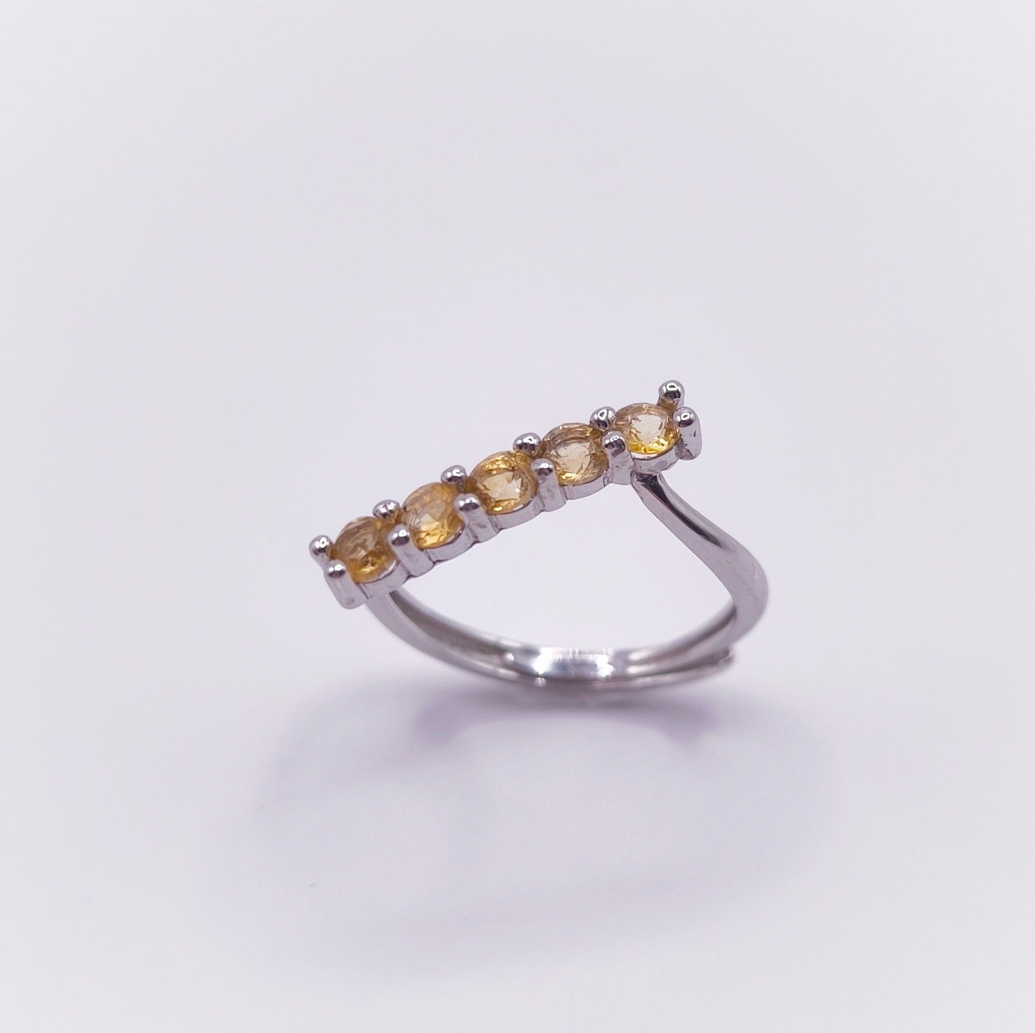 Adjustable citrine ring in 925 sterling silver with 3mm round-cut stones