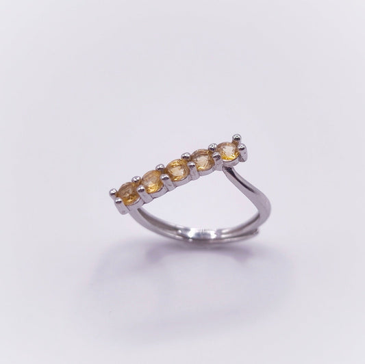 Adjustable citrine ring in 925 sterling silver with 3mm round-cut stones