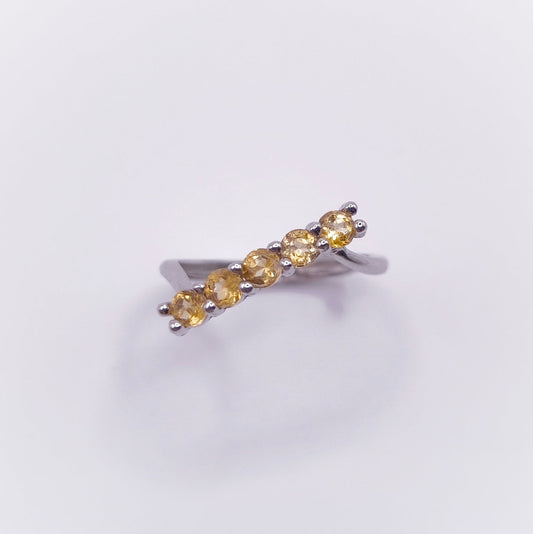 Adjustable citrine ring in 925 sterling silver with 3mm round-cut stones