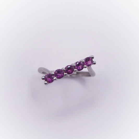 Adjustable amethyst ring with seven 3mm round-cut stones in 925 sterling silver