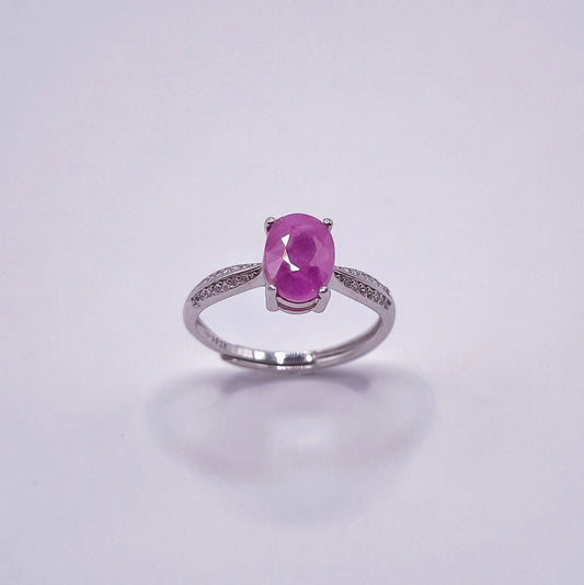 Adjustable ruby ring with oval-cut gemstone in 925 sterling silver