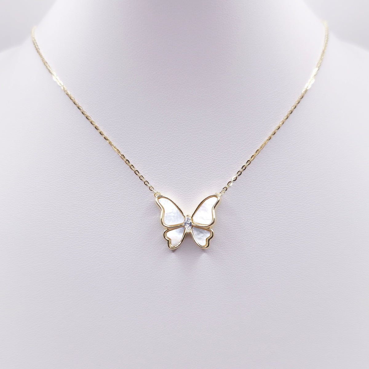 Mother of Pearl Butterfly Necklace | 18K Gold Plated 925 Sterling 