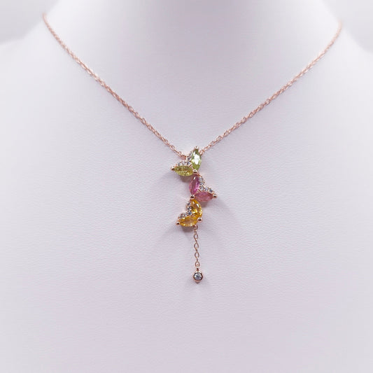 18K rose gold plated sterling silver necklace with multicolor marquise-cut tourmaline gemstones in butterfly design