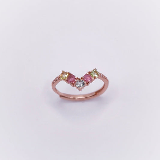 Adjustable ring with multicolor tourmaline gemstones in 18K rose gold plated 925 sterling silver