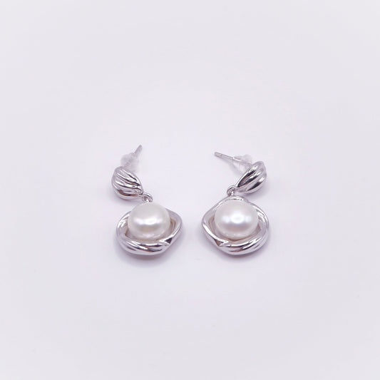 8 mm freshwater pearl ear studs on 925 sterling silver posts