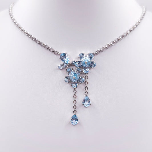 Pear-cut blue topaz pendant necklace in 925 sterling silver