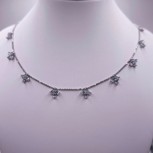 Sterling silver necklace with marquise-cut aquamarine gemstones