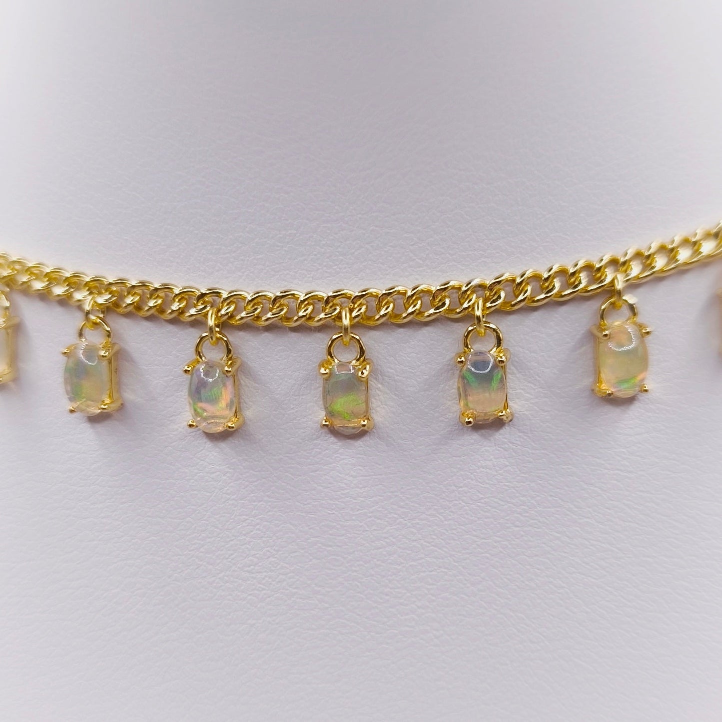 18K gold plated sterling silver necklace with oval cabochon Ethiopian opals, 4.5x4 mm