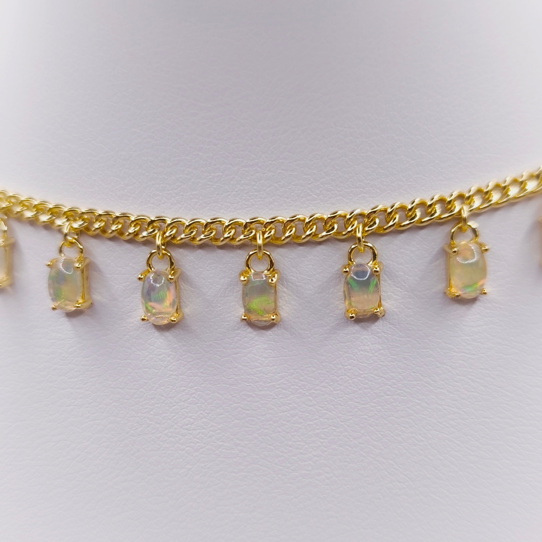 18K gold plated sterling silver necklace with oval cabochon Ethiopian opals, 4.5x4 mm