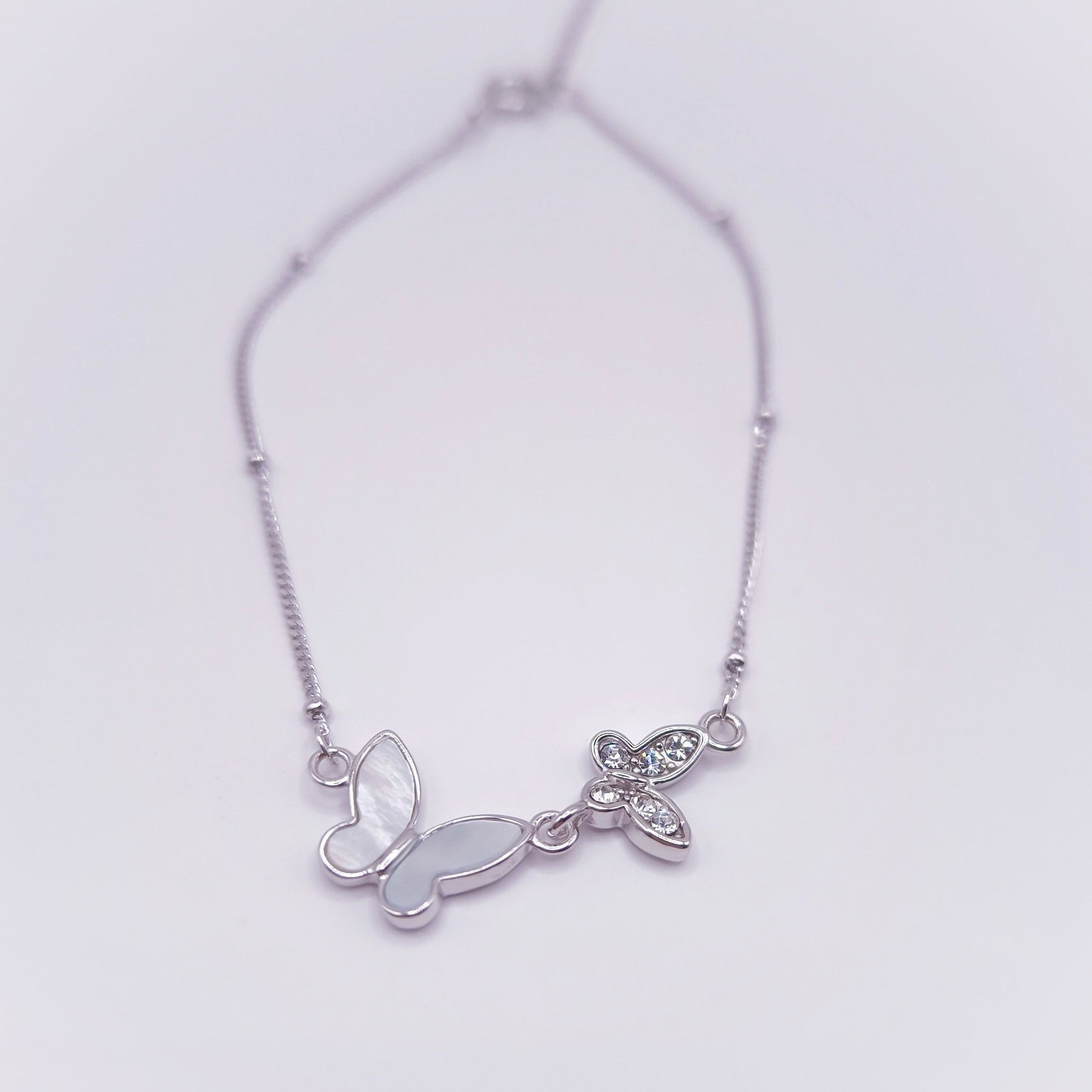Mother of pearl and cubic zirconia butterfly bracelet in 925 silver - Crystal Elysium