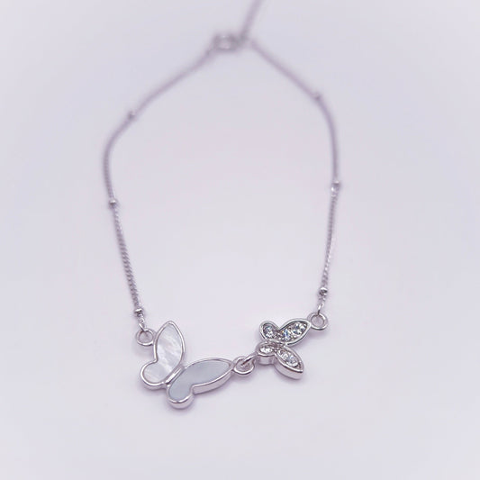 Mother of pearl and cubic zirconia butterfly bracelet in 925 silver - Crystal Elysium