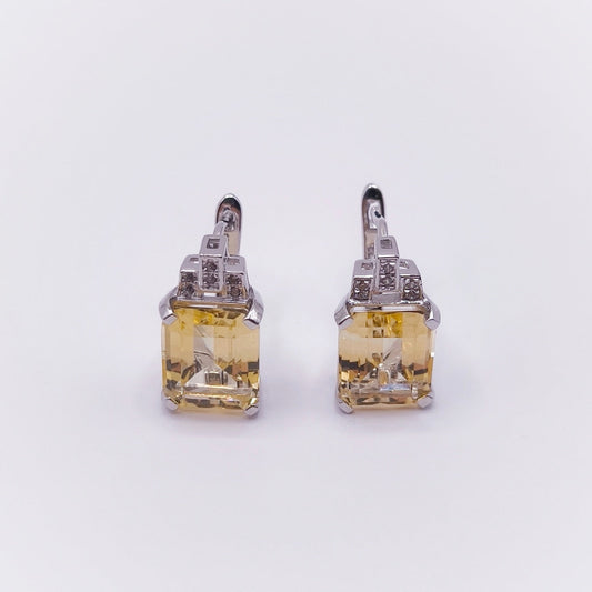 Citrine emerald-cut ear hoops in 925 silver - Crystal Elysium