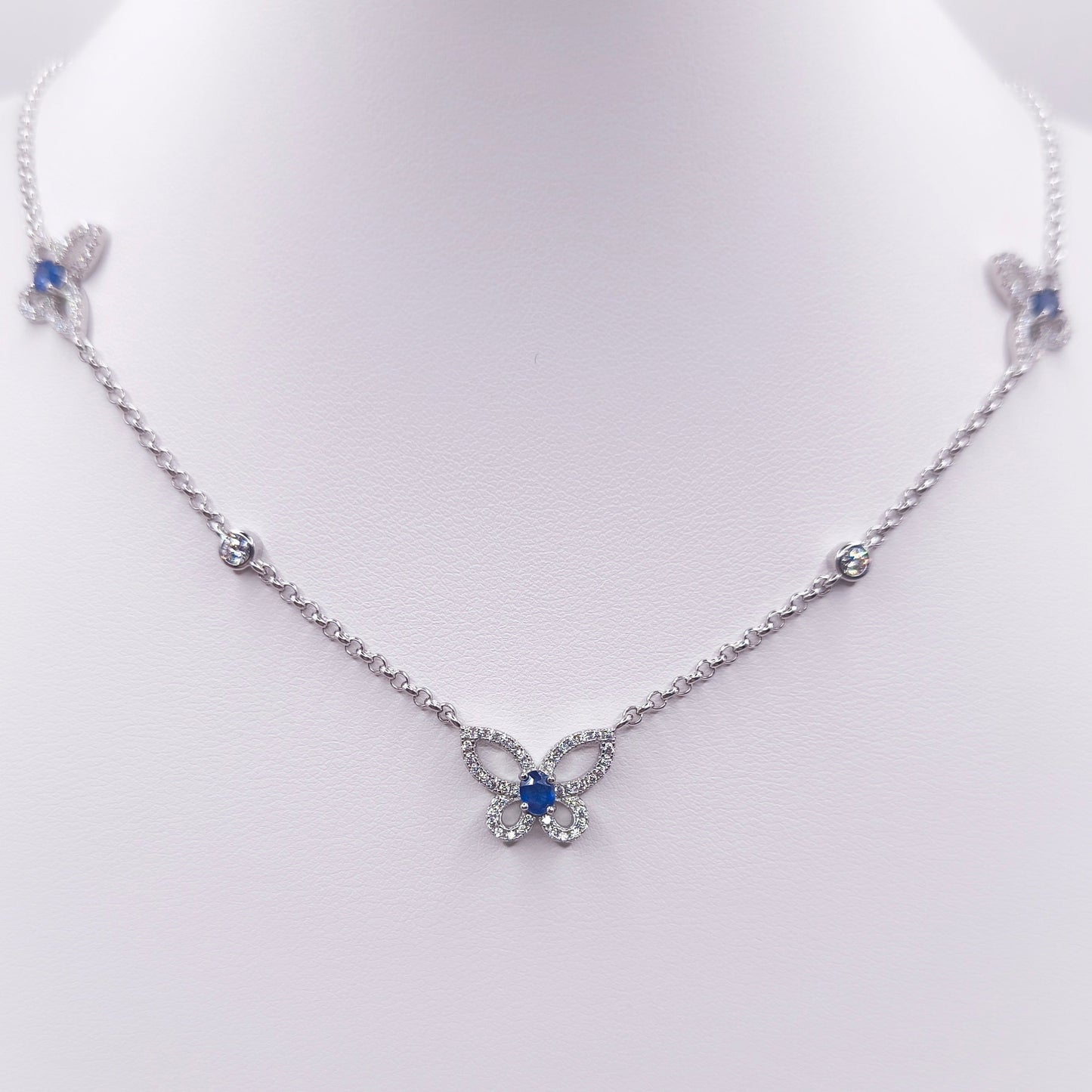 Sapphire 3 butterflies necklace in 925 silver - Crystal Elysium