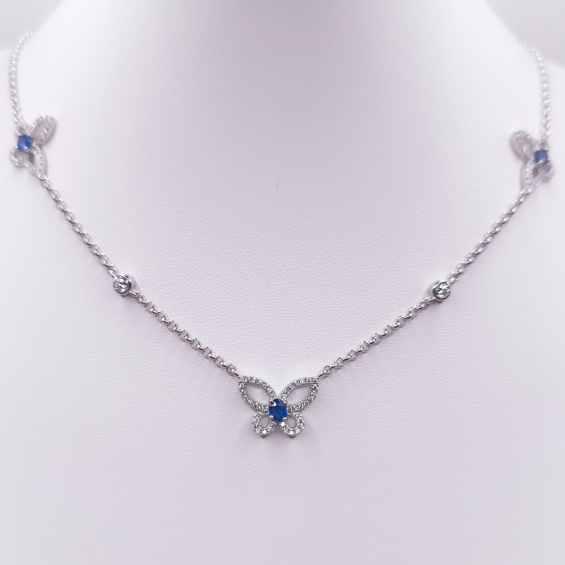 Sapphire 3 butterflies necklace in 925 silver - Crystal Elysium