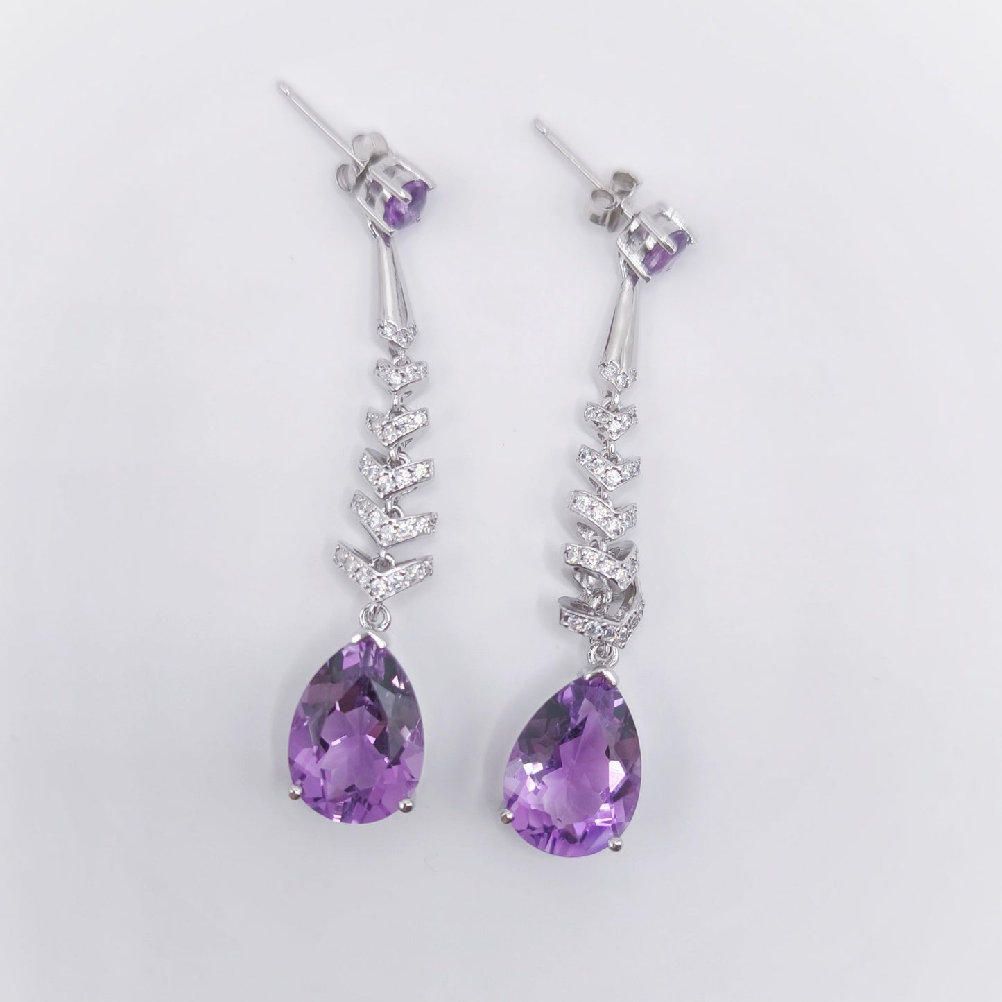 Amethyst pear drop silver dangling earrings - Crystal Elysium