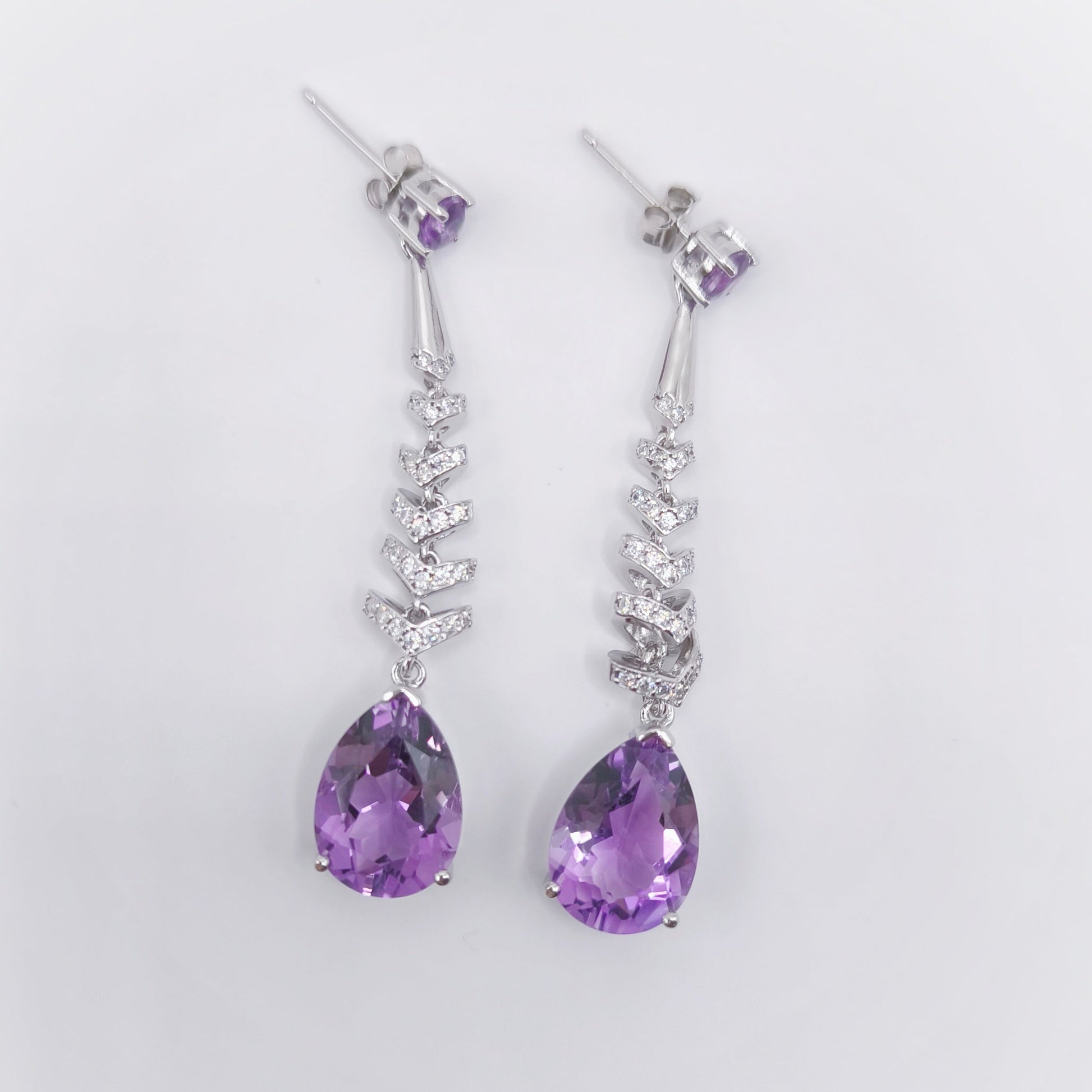 Amethyst pear drop silver dangling earrings - Crystal Elysium
