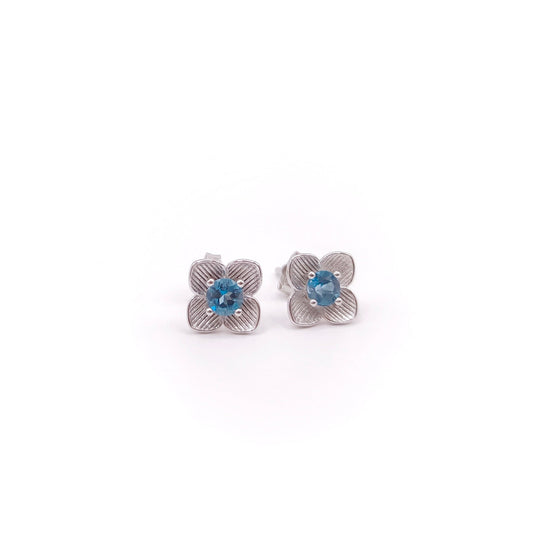 Blue topaz flower silver ear studs - Crystal Elysium