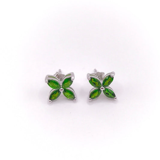Diopside marquise flower ear studs in 925 silver - Crystal Elysium
