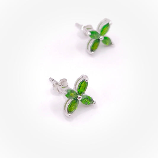 Diopside marquise flower ear studs in 925 silver - Crystal Elysium