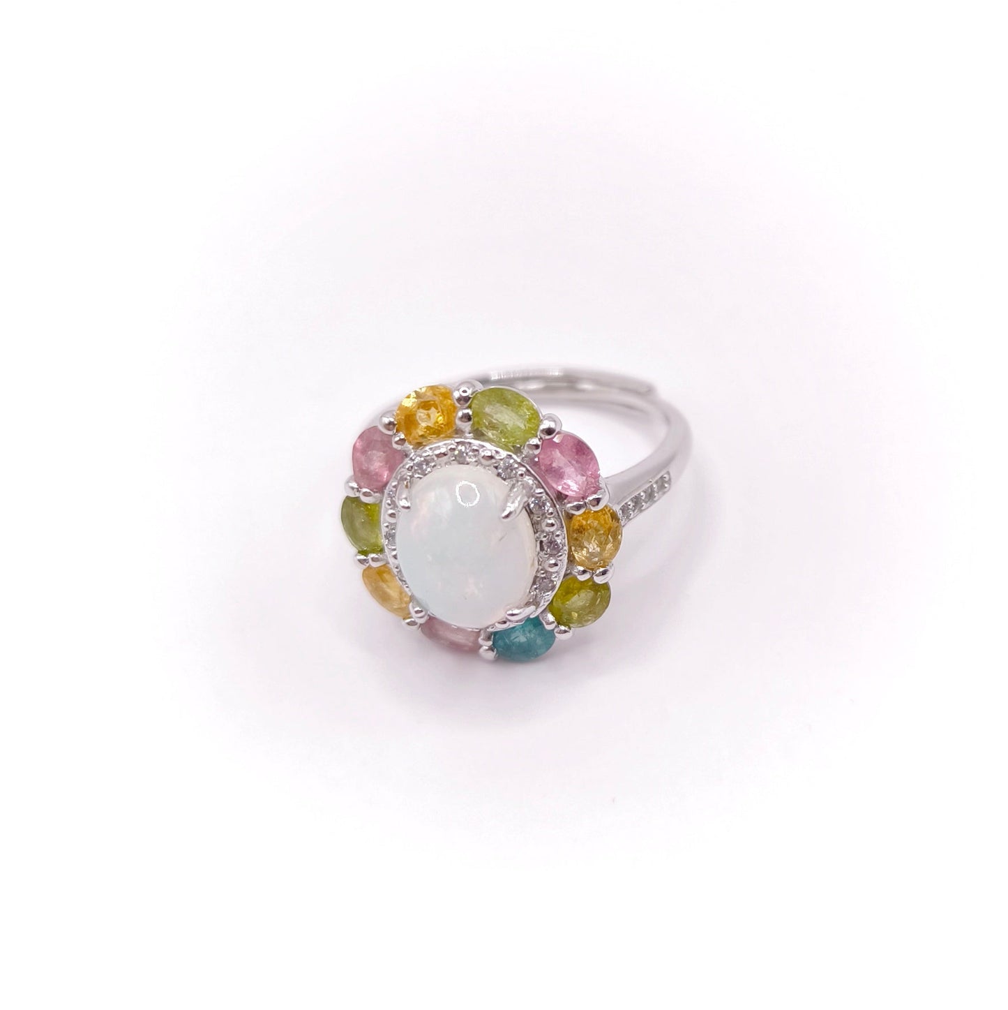 Ethiopian opal and colorful tourmaline ring in 925 silver - Crystal Elysium